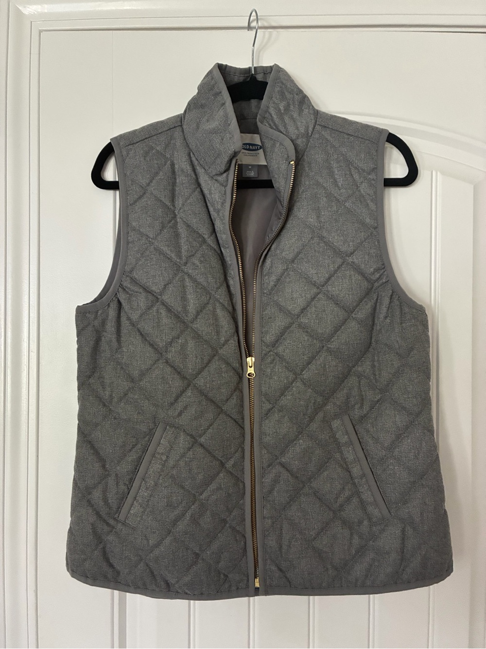 Old Navy Gray Quilted Vest with Gold-Tone Zipper Trim